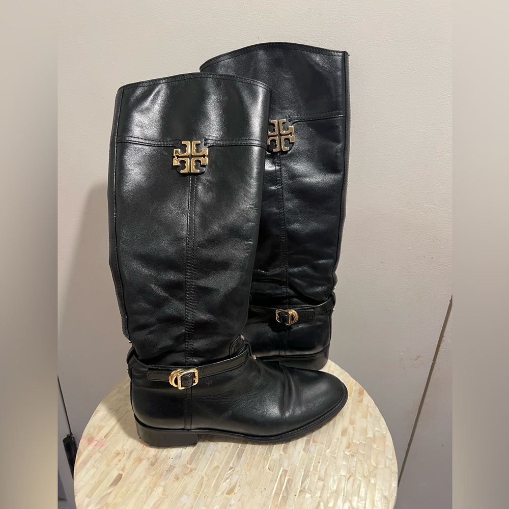 Tory Burch Black Leather Knee-High riding Boots